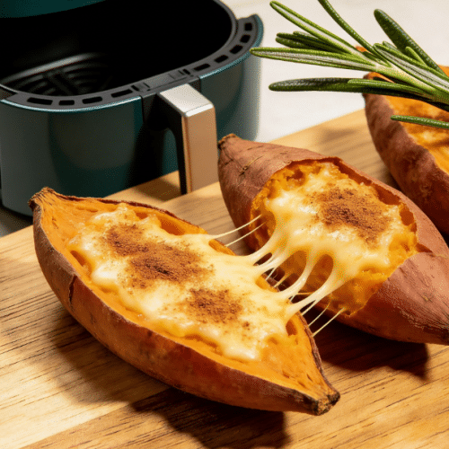 crispy air fryer sweet potato wedges with rosemary and garlic