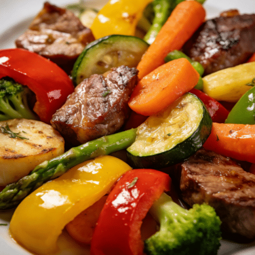 A colorful plate of sautéed vegetables with a variety of flavors.