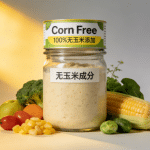 corn-free cornmeal blend in a glass jar, ideal for baking and cooking