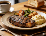 grilled steak with vegetables on plate